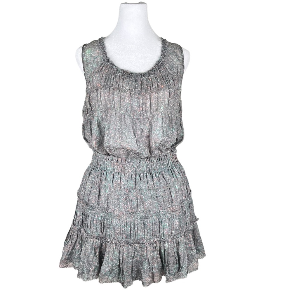 Theory Gray Briona Burning Glitter Two Piece Set Silk Top Mini Skirt Size Medium
